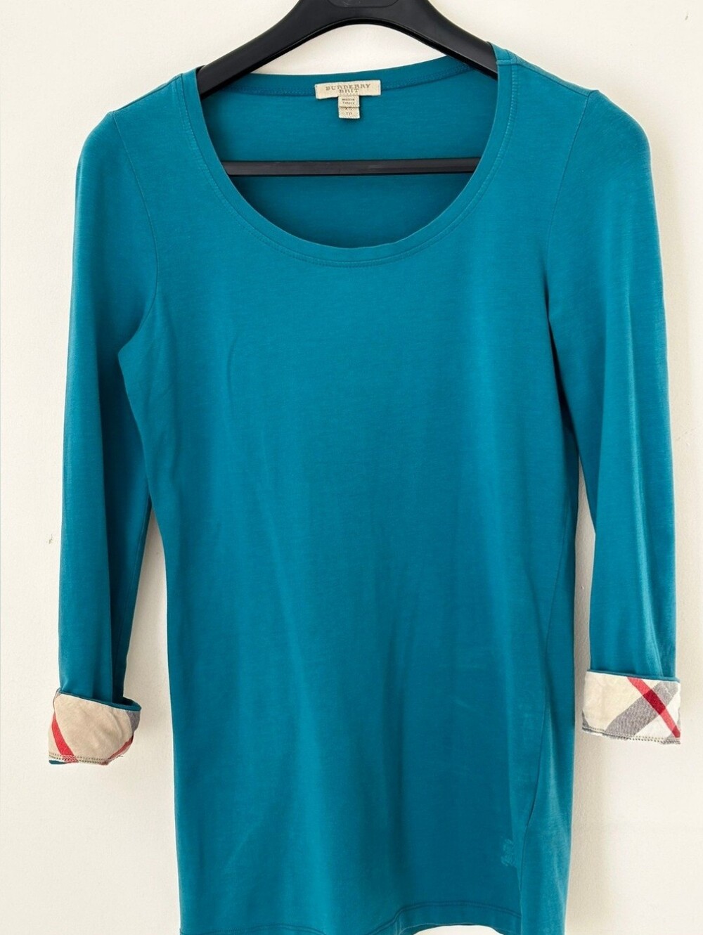 Burberry Brit  Women's Teal 3/4 Sleeve Pull Over Shirt Top XS Cotton